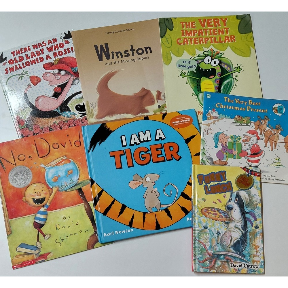 Children's Picture Book Lot of 7 Hardcover Books No, David!, I Am a Tiger & More